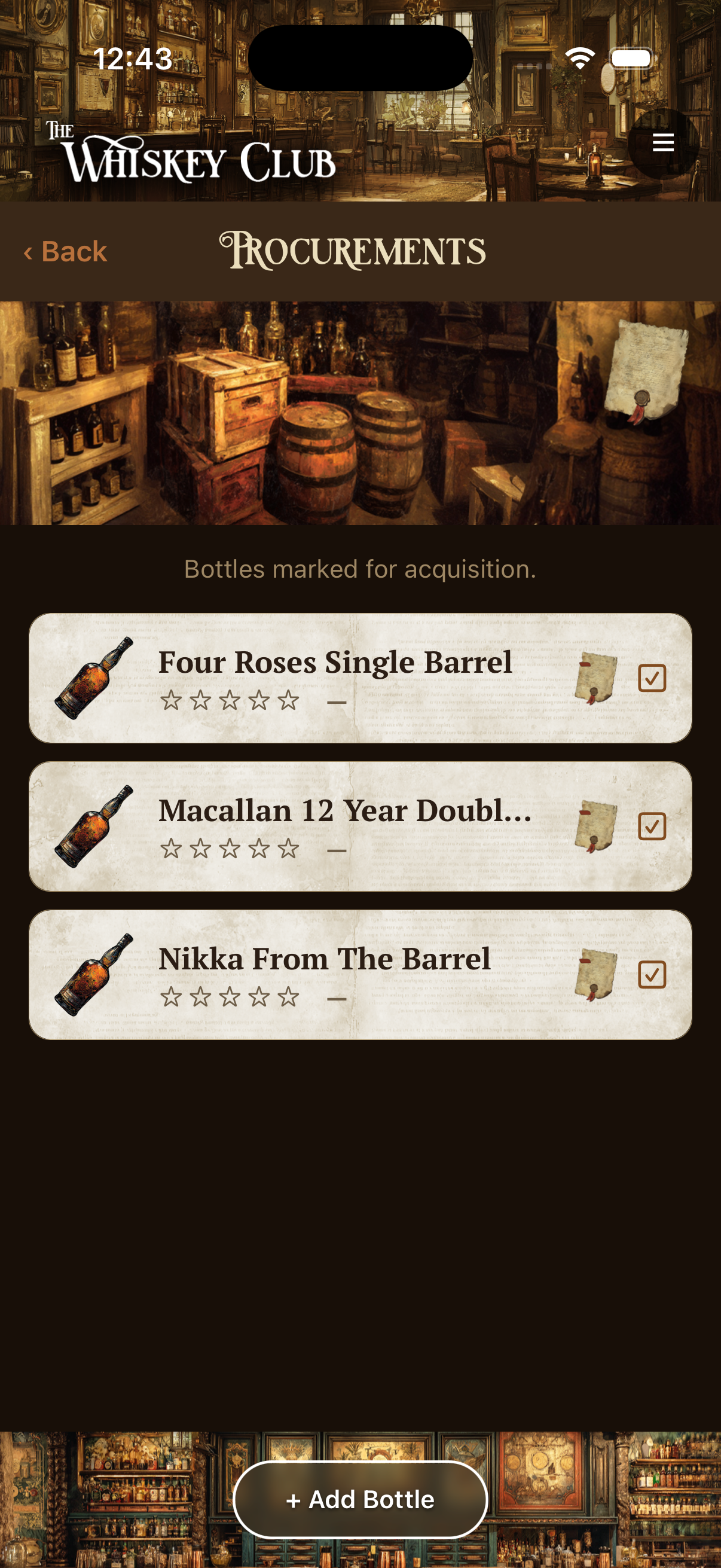 Procurements screen, the standing order wishlist